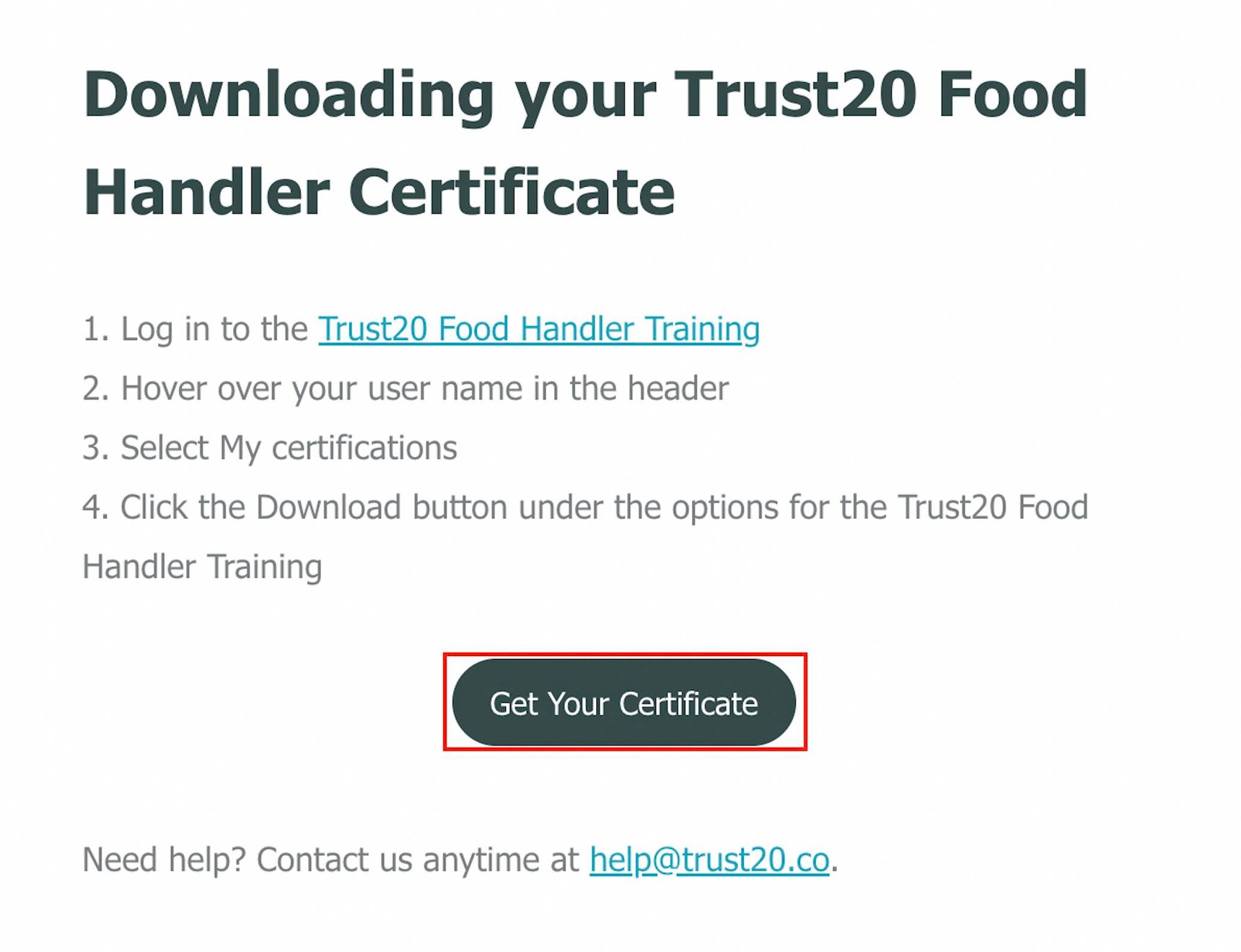 How do I download my Food Handler Certificate?